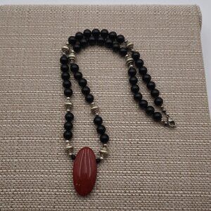 21 Inch Sterling Silver Jasper Stone Rustic Necklace B426